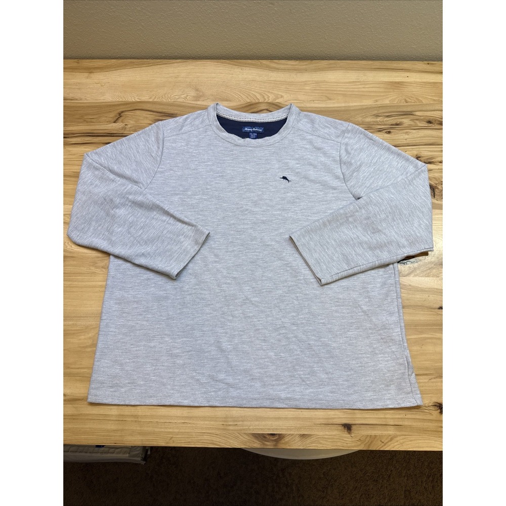 Tommy Bahama Shirt Mens 2XL Gray Knit Marlin Logo Long Sleeve Tee Nautical